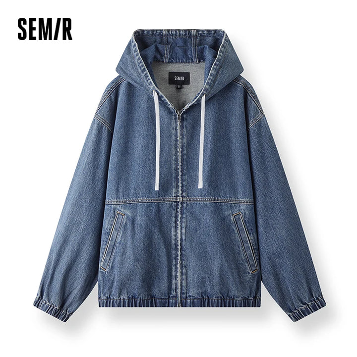 Semir Jacket Men Denim Retro Washed Loose Hooded 2025 Autumn Winter Top Street Trendy Menswear Clothing