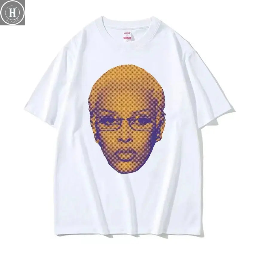 Retro Rapper Doja Cat Face Graphic Tee Shirt Men Women 90s Fashion Classic T Shirts Male Casual High Quality Cotton T-shirt Tops HALALZEN