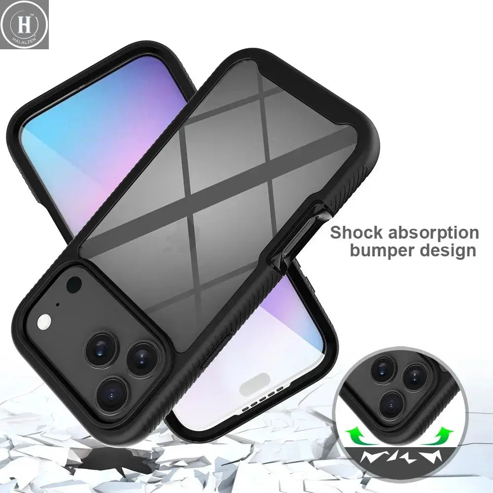 360 Full Body Protection Armor Clear Phone Case For iPhone 17 16 15 14 13 Pro Max Air 16e Plus Front Screen Shockproof Cover Halalzen UK