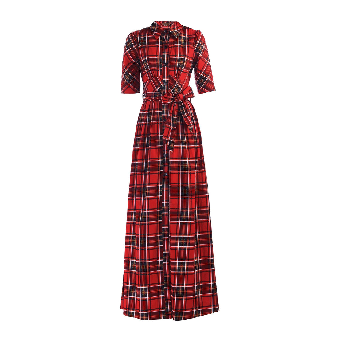 Women Christmas Shirts Dress Plaid Turn-Down Collar Half Sleeve Dress Fashion Button-Down Holiday Dress with Belt