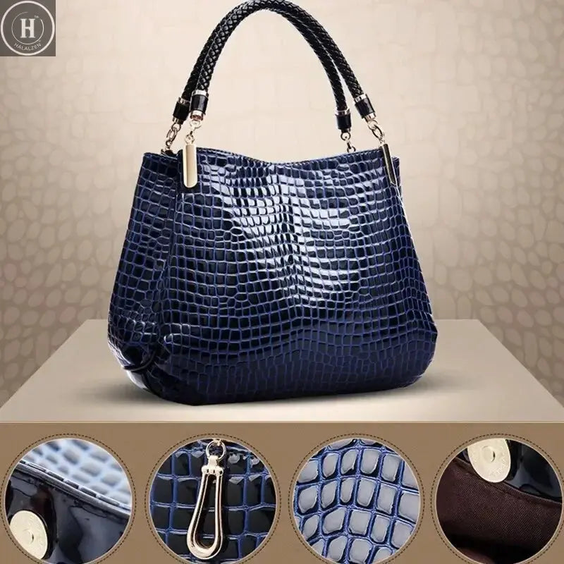 Women's Bag Large Capacity Tote Daily Commute Women's Shoulder Bag Crocodile Print Bright Face Handbag Shopping HALALZEN