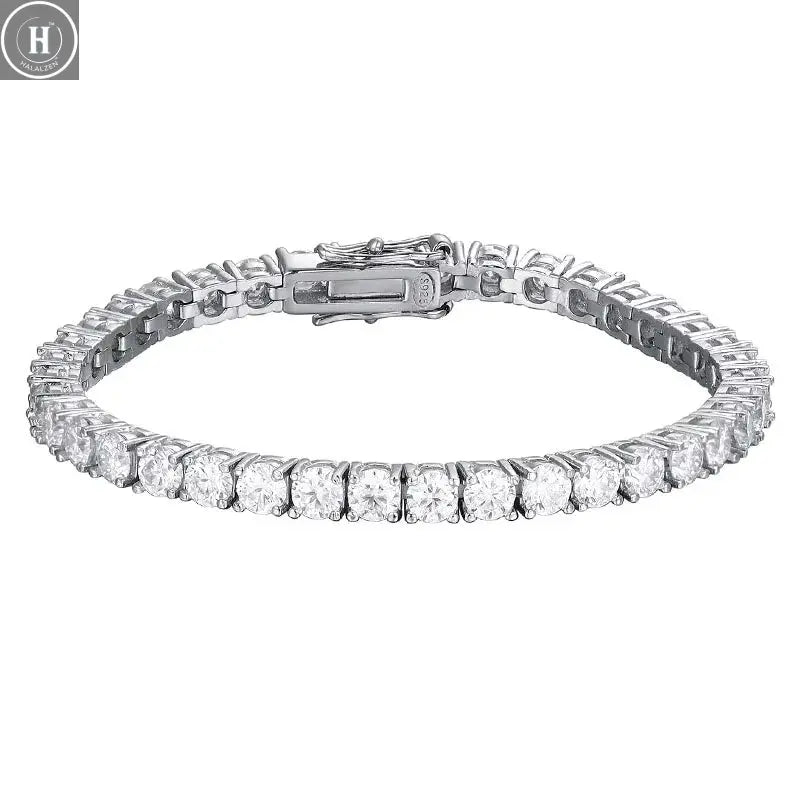 KNOBSPIN 2mm Moissanite Tennis Bracelet 925 Sterling Silver Plated White Gold Bracelet for Women Man Sparkling Party Jewelry HALALZEN