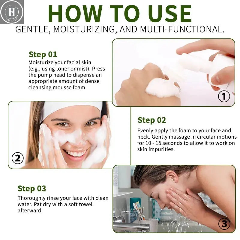 150ml Aloe Vera Cleanser Face Mousse Wash Refreshing Hydrating And Water-locking Deep Cleansing For Facial Skin Beauty Skincare HALALZEN