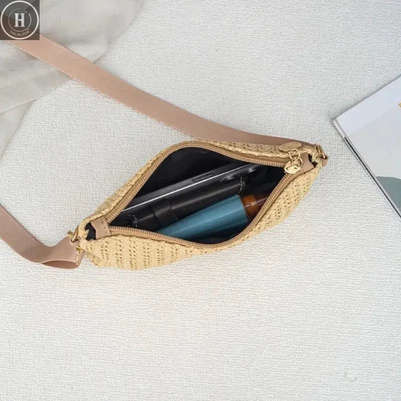 Fresh and simple woven small square bag New simple shoulder bag Fashion vacation style shoulder bag HALALZEN