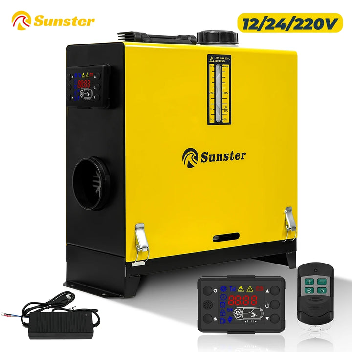 8KW Diesel Air Heater 12V 24V 220V, LCD Panel & Remote Control All-in-One Car Parking Heater w/ Power Adapter for Car RV Garage