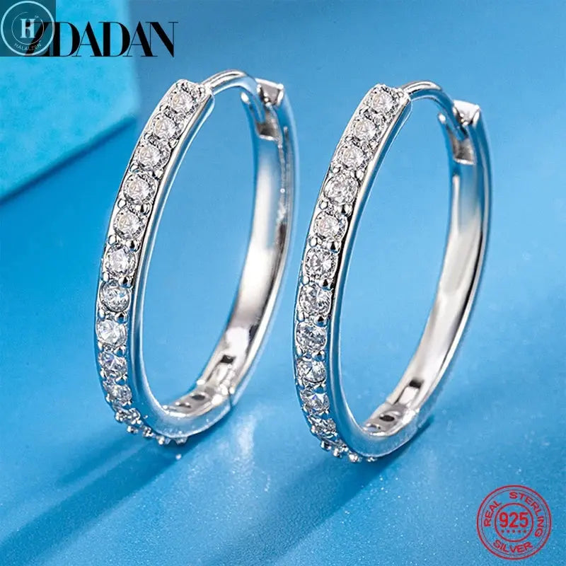 ZDADAN 925 Sterling Silver 8/12/16/20mm Zircon Hoop Earrings For Women Fashion Jewelry HALALZEN