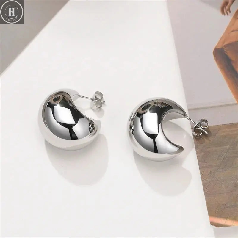 Vintage Chunky Dome Drop Earrings For Women Gold Plated Stainless Steel Thick Teardrop Earring Statement Wedding Jewelry Gifts HALALZEN