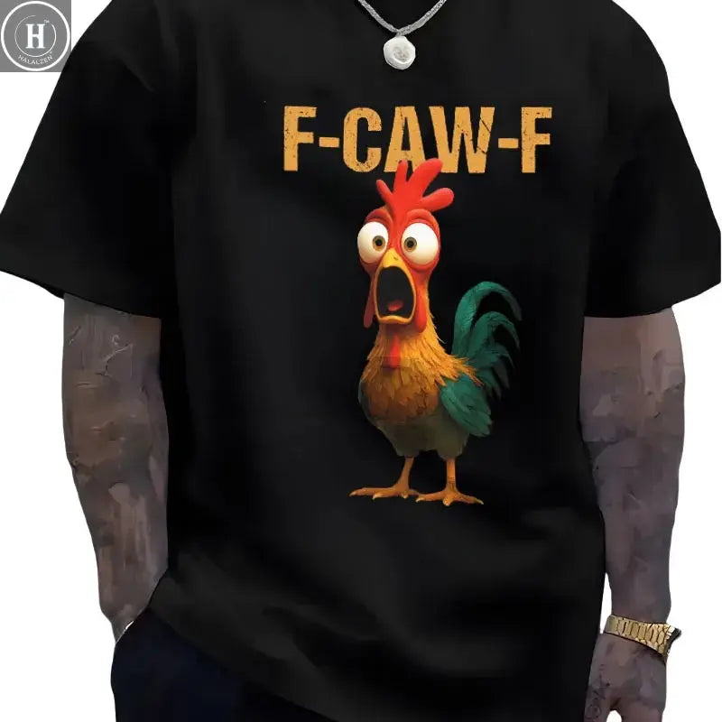 Summer Fun F Caw F Chicken Harajuku New T-shirt 2025 Men's Women's Humorous Chicken Aesthetic Leisure Cotton T-shirt HALALZEN