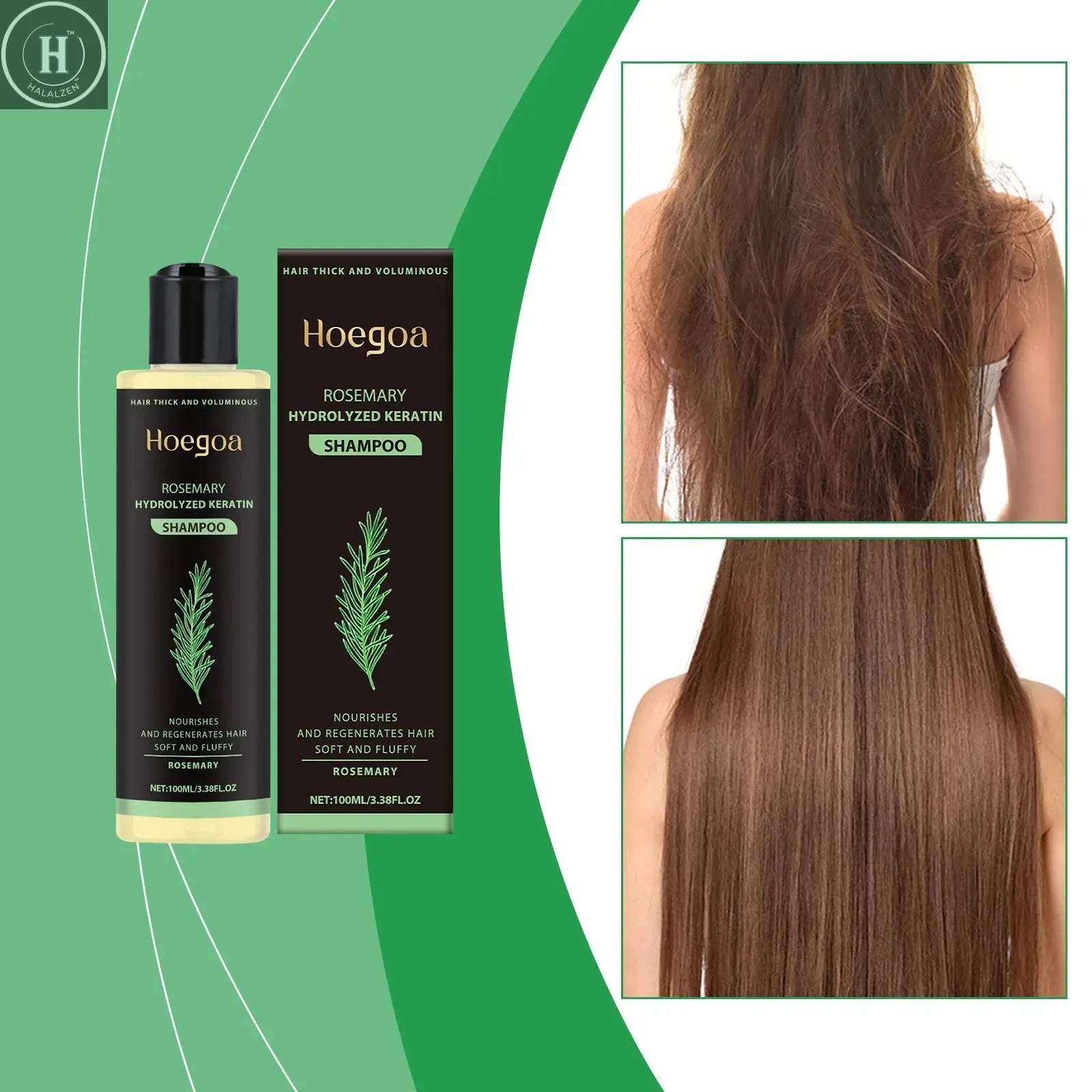 3pcs Rosemary Hair Growth Shampoo Thickening Hydrolyzed Keratin Dry Frizzy Damaged Repair Moisturizing Scalp Cleaning Shampoo HALALZEN