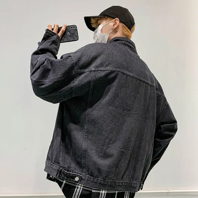 American Men's Loose Trendy Versatile Casual Workwear Coats Fashion Cardigan Retro Denim Jacket Top