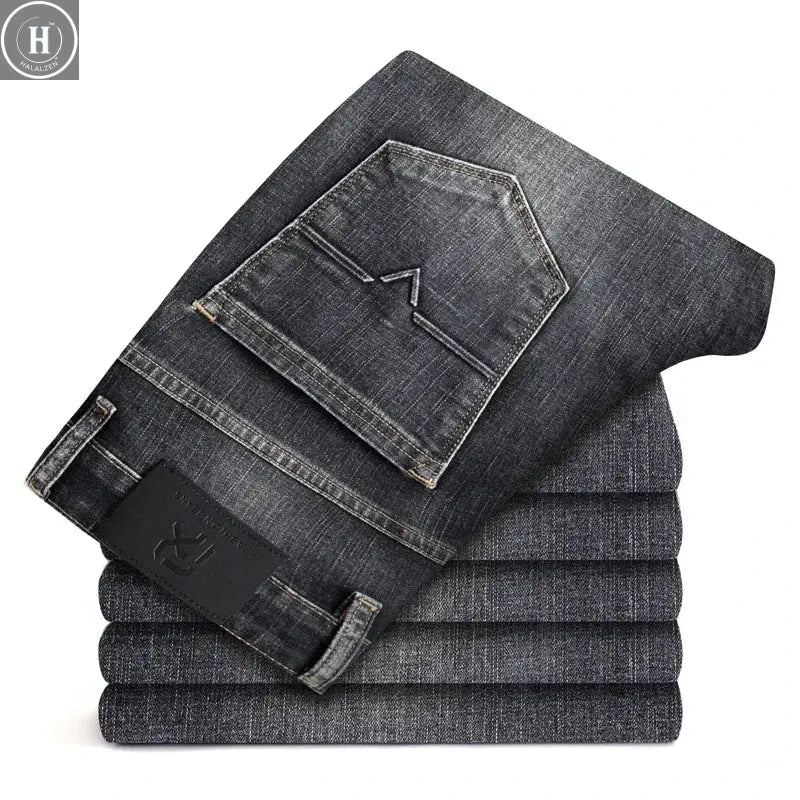 Autumn Winter New Business Men's Jeans Classic Fashion Stretch Washed Casual Denim Trousers Comfortable Straight Male pants Halalzen UK