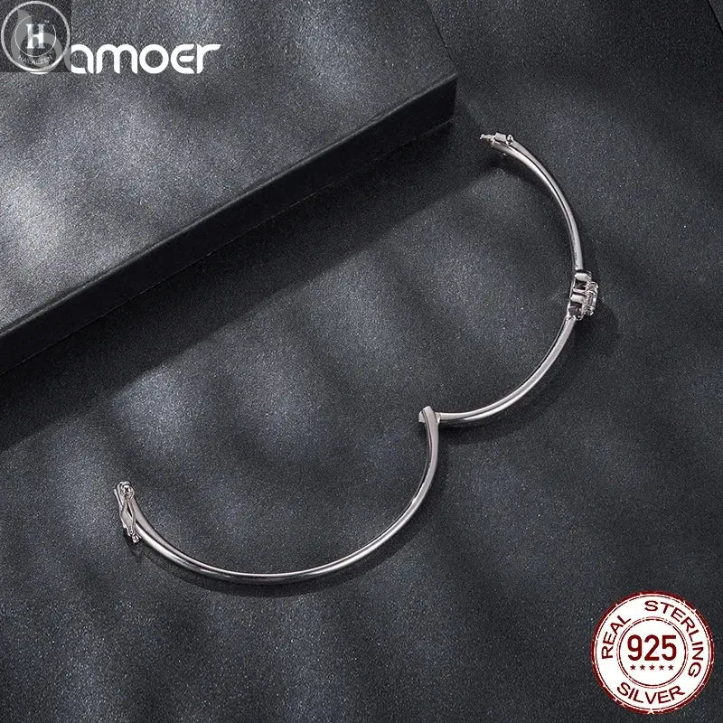 BAMOER 0.5CT Hollowed Heart Moissanite Bracelet Round Cut D Color Wrist Cuff Bangle 925 Sterling Silver for Women Wedding Gift HALALZEN