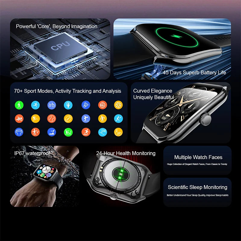 New Ultra Thin Smart Watch men 1.96" AMOLED HD Pixel Display Always Show Time BT Call Reminder Smartwatch Ladies For Android iOS