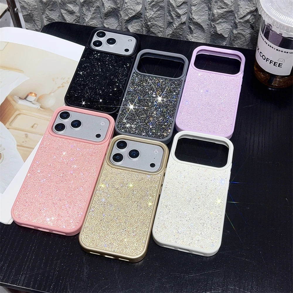 Luxury Glitter Diamond Phone Case For iPhone 17 16 15 14 13 12 11 Pro Max Plus Shiny Rhinestone Shockproof Anti-fall Back Cover