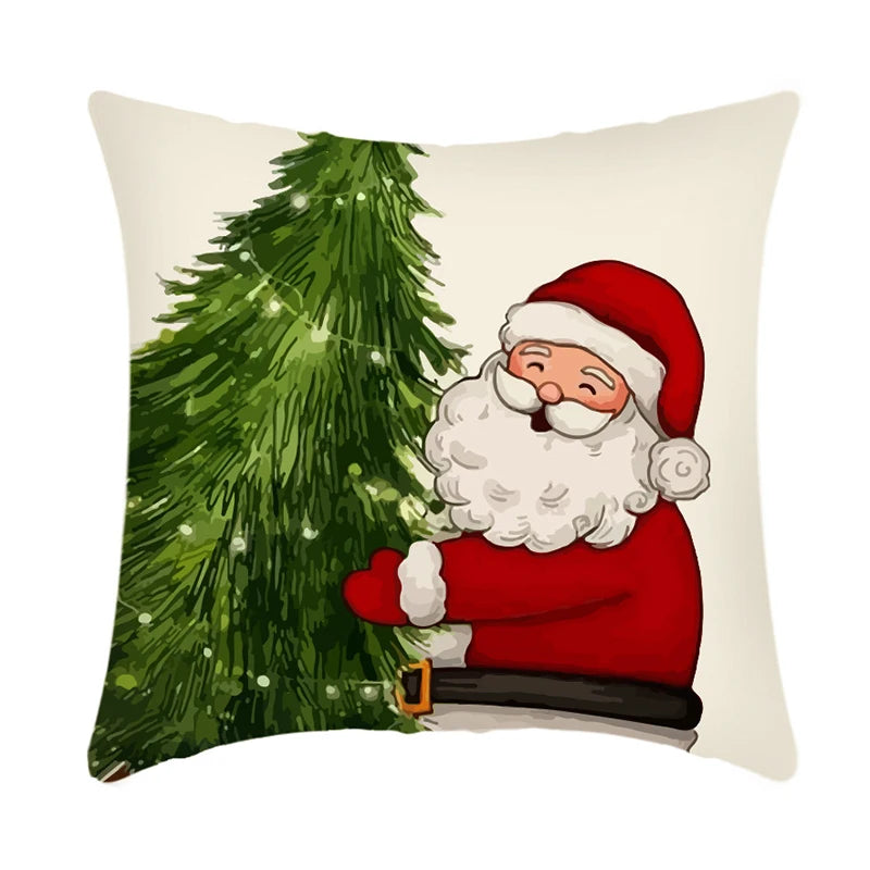 Linen Merry Christmas Pillow Cover 45x45cm Throw Pillowcase Winter Christmas Decorations for Home Tree Deer Sofa Cushion Cover