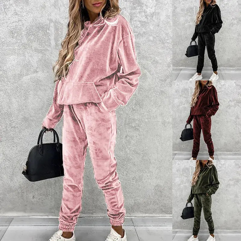 Jumper Suit Winter Spring Solid Casual Tracksuit Women Fleece 2 Pieces Sets Sports Sweatshirts Pullover Sweatpants Halalzen UK