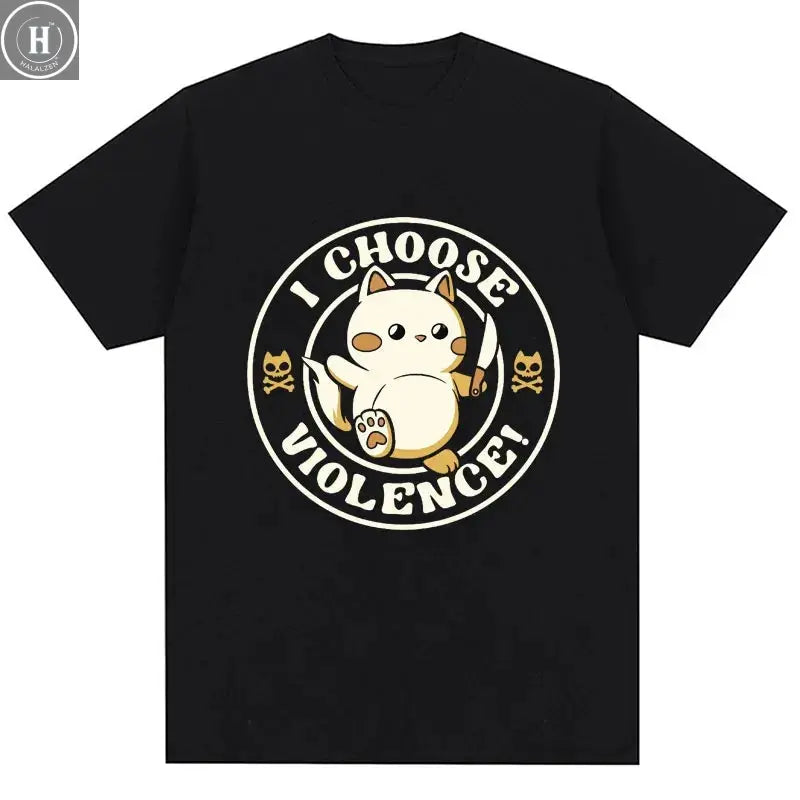 I Choose Violence T Shirt Funny Duck Humor Slogan Short Sleeve T-shirts Men Women 100% Cotton Loose Oversized T-shirt Streetwear HALALZEN