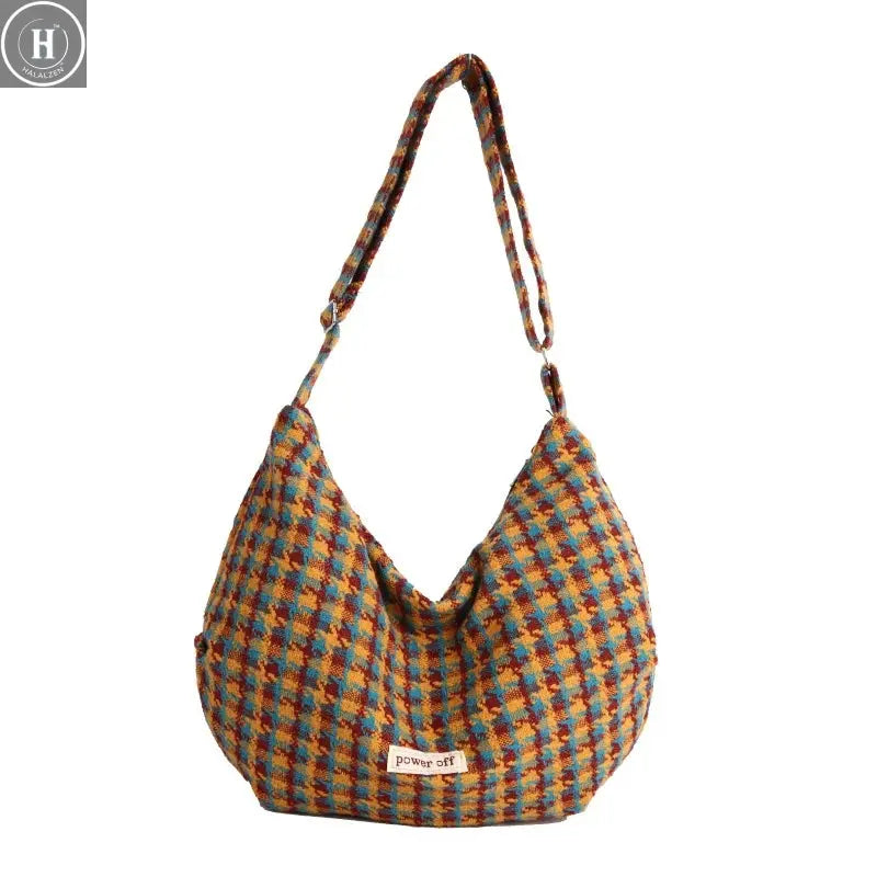 Fashion Versatile Plaid Shoulder Bag Retro Crossbody Wool Commuter Fashion Large Capacity Backpack HALALZEN