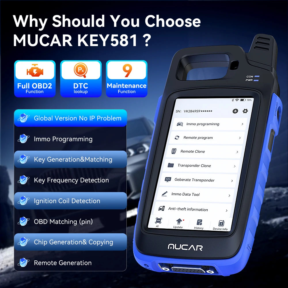 MUCAR KEY581 Universal Key Generator Kit Key Fob Programmer Immobilizer Tool Key Creation IMMO Learning Chip Read Write Cloning