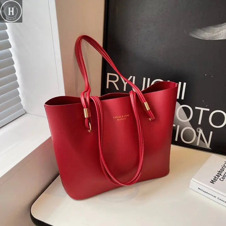 Red Fashion Shoulder Bag Large Capacity Brand Tote Bag PU Leather Luxury Designer Tote Bag Commuter Wedding Party Big Handbag HALALZEN