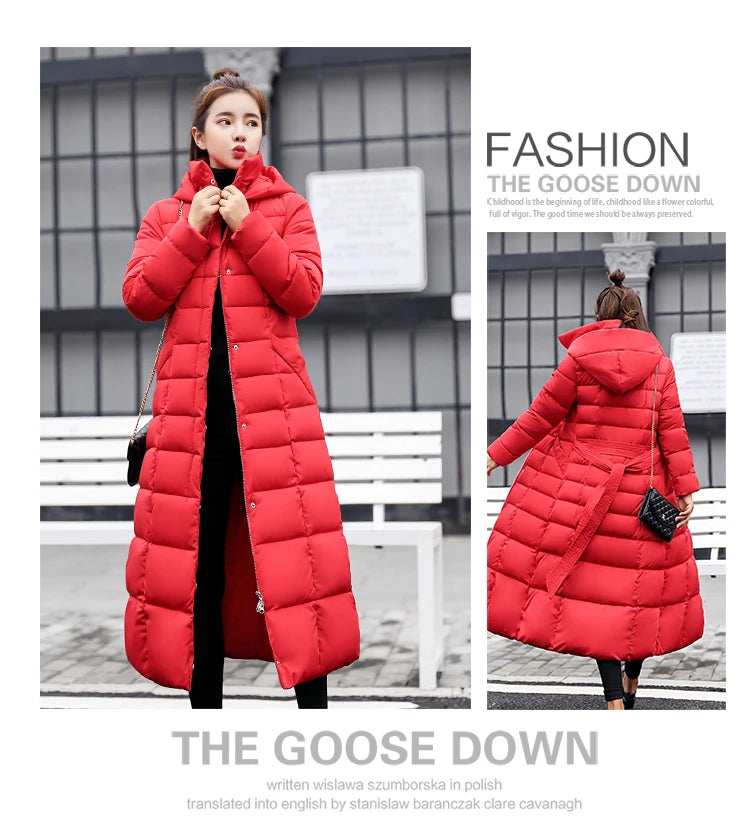 Autumn Winter Clothes Women Down Cotton Fashion Ladies Worm Hooded Coat Female Lengthen Thickening Waterproof Slim Casual Jacket