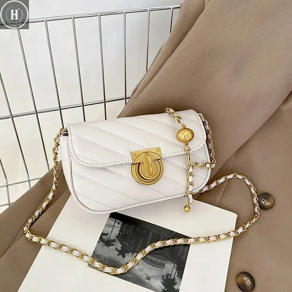 PU Leather Chain Shoulder Bag Leisure Swivel Lock Rhombic Lattice Crossbody Bag Large Capacity Underarm Bag Women Girls HALALZEN