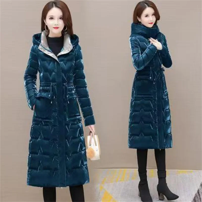 Women's Winter Coats Hooded New Casual Cotton Padded Jackets for Women Long Parkas Warm Slim Waterproof shiny Winter Overcoat