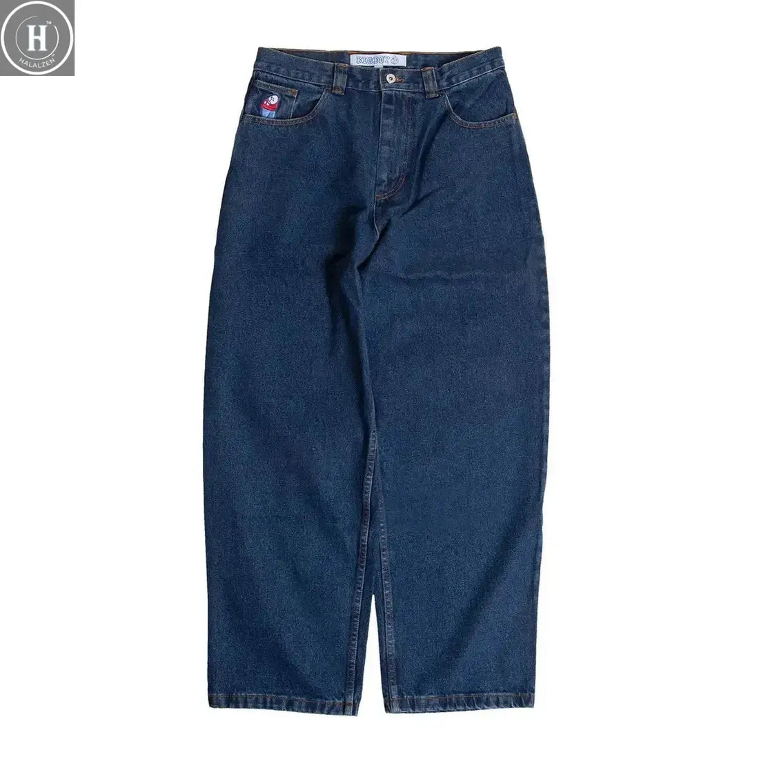 Hip Hop Retro Blue Cartoon Embroidery Jeans for men Gothic Baggy Streetwear Polar Big Boy Jeans Mens Fashion Wide Leg Trouser HALALZEN