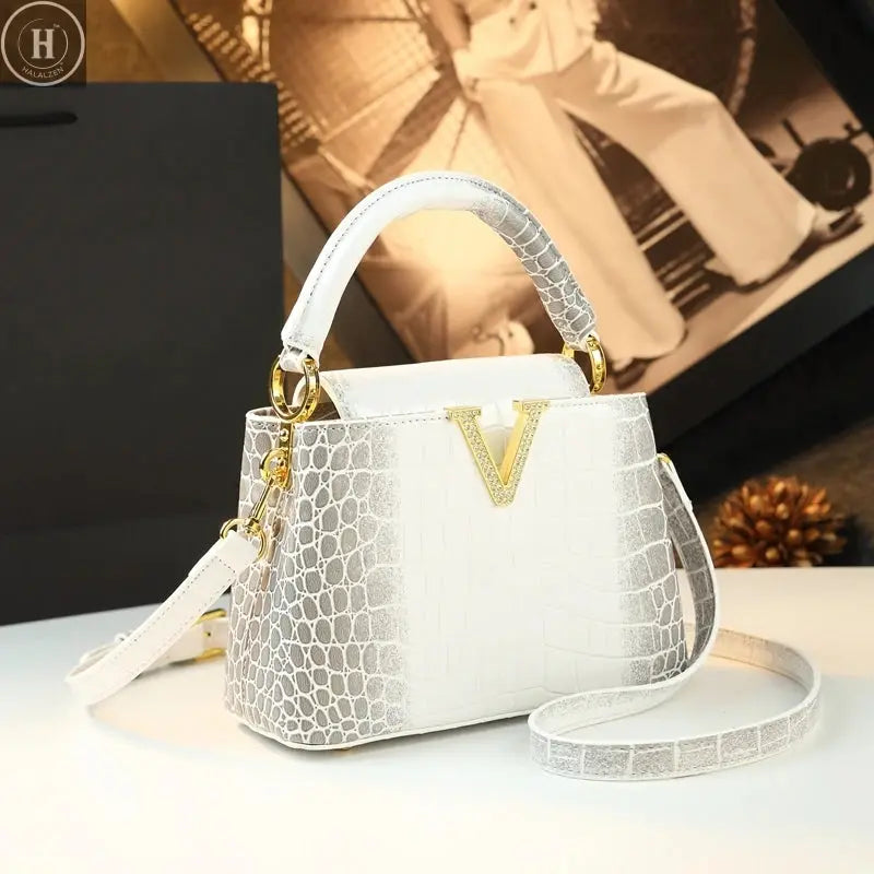 2025 New Crocodile Pattern Leather Women Handbags Luxury Fashion Small Shoulder Messenger Bag Portable Crossbody Shell Bags HALALZEN