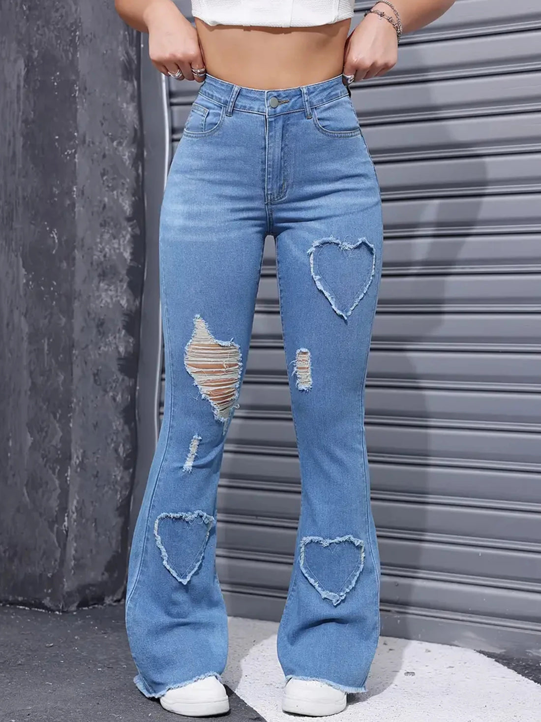 2025 Women's New Distressed Jeans, Embroidered Patch Fabric, High Elasticity, Fashionable and Versatile, Comfortable Denim Women