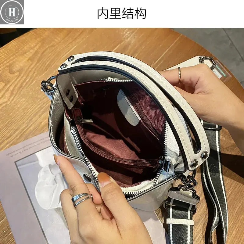 Real Cowhide Leather Women's New Bucket Bag Lady Fashion Single Shoulder Messenger Bag Versatile Handbag Casual Crossbody Bags HALALZEN