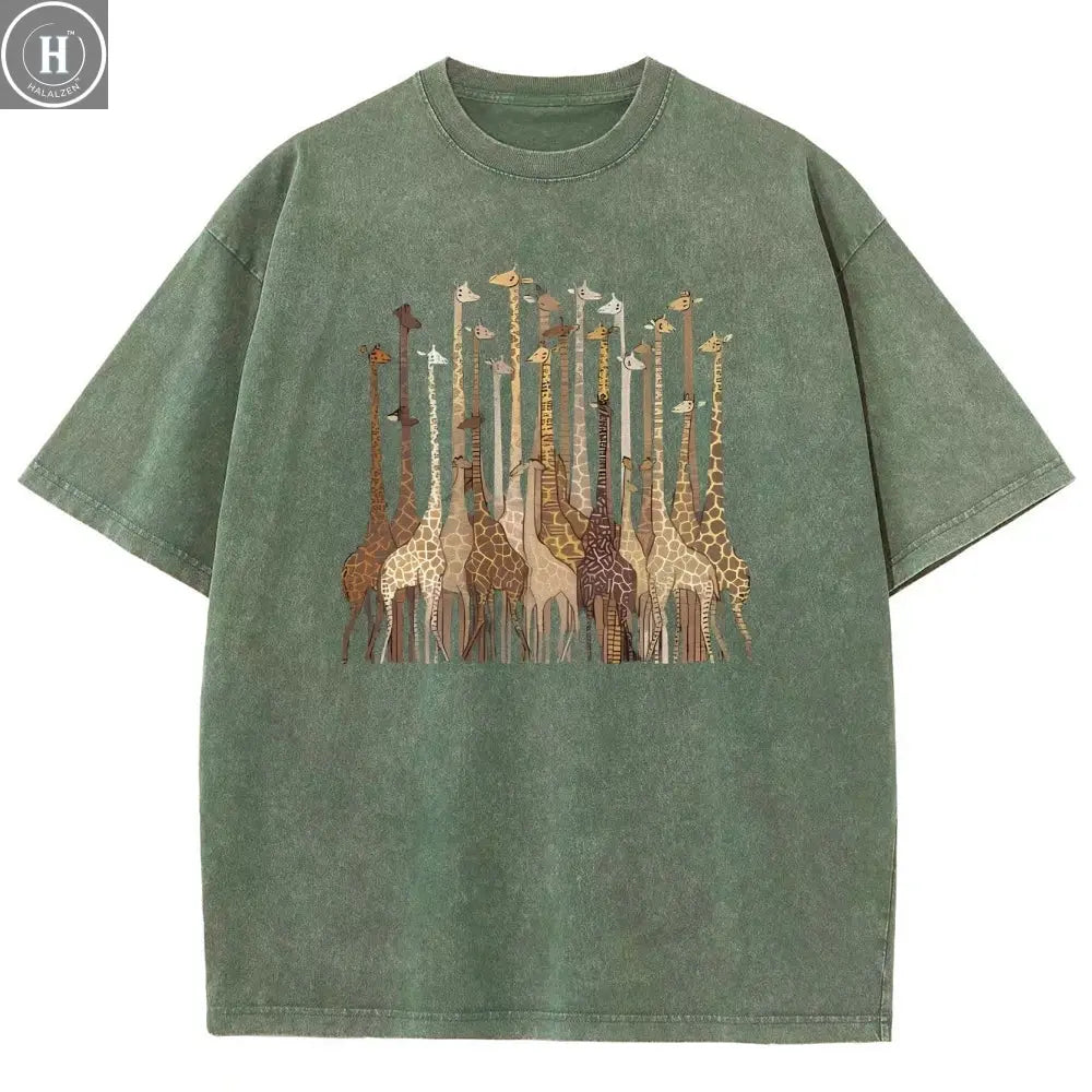 100% Cotton Women's T-Shirt High Quality Soft Cartoon Funny Giraffe Print T-Shirt Custom T-Shirt Daily Wear Clothing HALALZEN