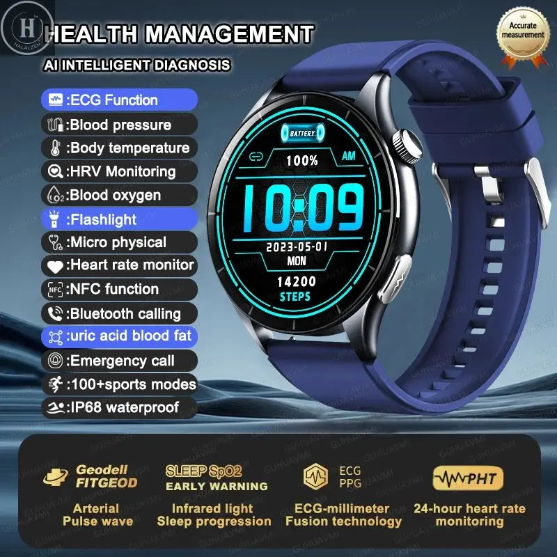 For XIAOMI 2025 New ECG+PPG Smartwatch Precise Uric Acid Blood Lipids Pressure Body Analysis Smart Watch Men BT Call NFC Watches HALALZEN