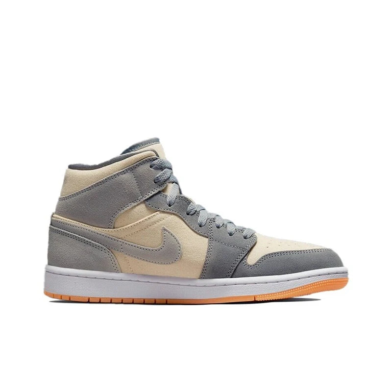 Original Air Jordan 1 Mid "Light Smoke Grey" "Wolf Grey"For Men's Retro Classic Basketball Sneakers Shoes