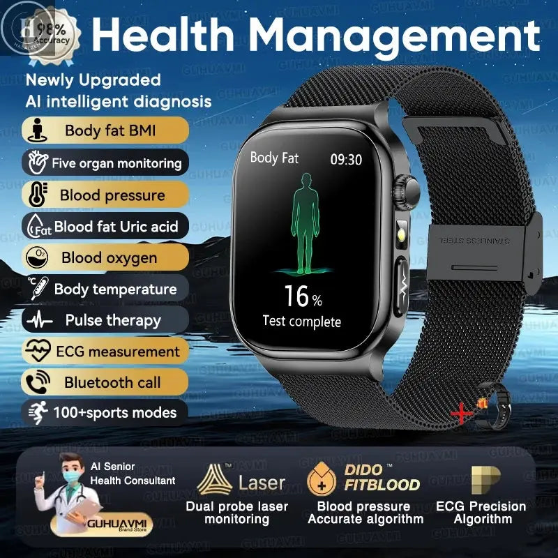 2026 New ECG+PPG Accurate Measurement Health Smart Watch Uric Acid BP Five Organ Blood Lipids HD Call Smart Watchs For Men Women HALALZEN
