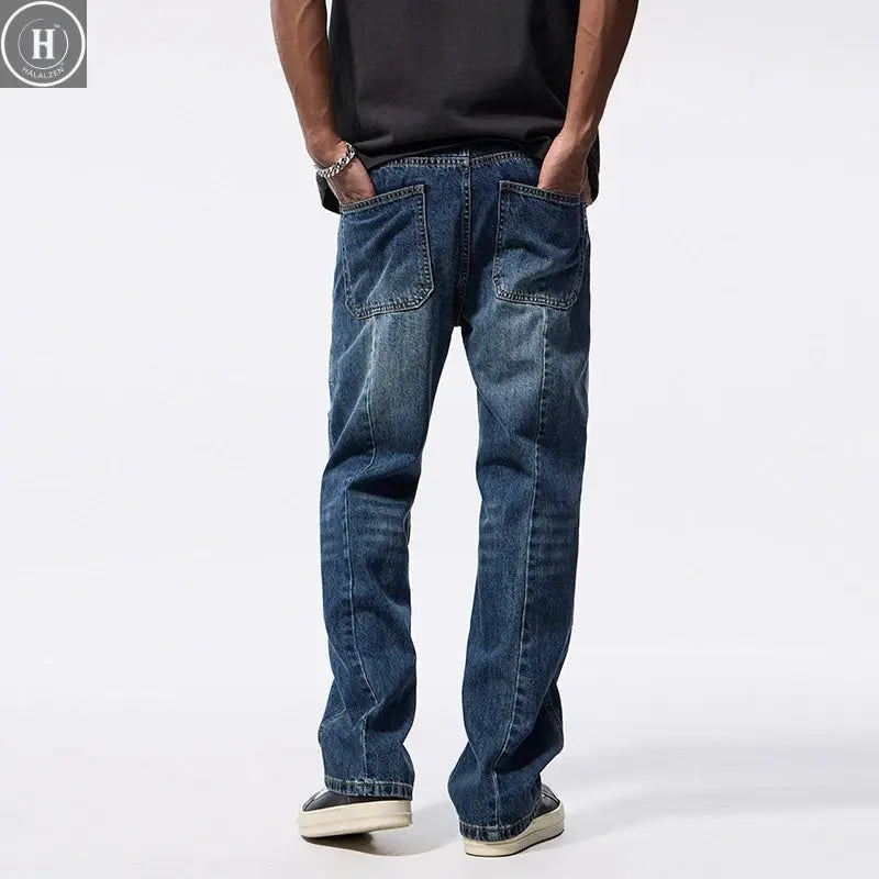 Men's Patchwork Pattern Design Baggy Jeans Cool Boy Street Style Bottoms Casual Pants Fashion Wide Leg Trousers Male Sweatpants HALALZEN