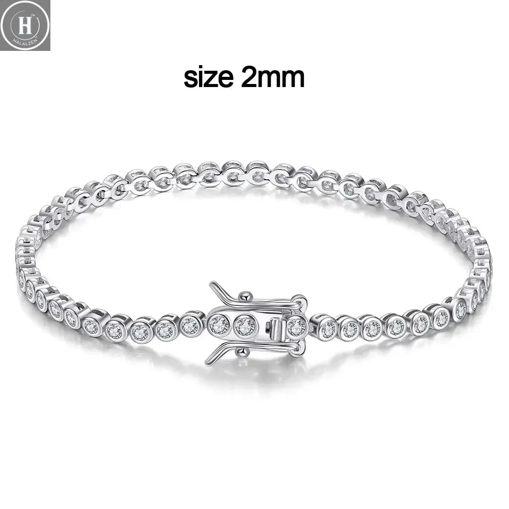 KNOBSPIN 2mm Moissanite Tennis Bracelet 925 Sterling Silver Plated White Gold Bracelet for Women Man Sparkling Party Jewelry HALALZEN