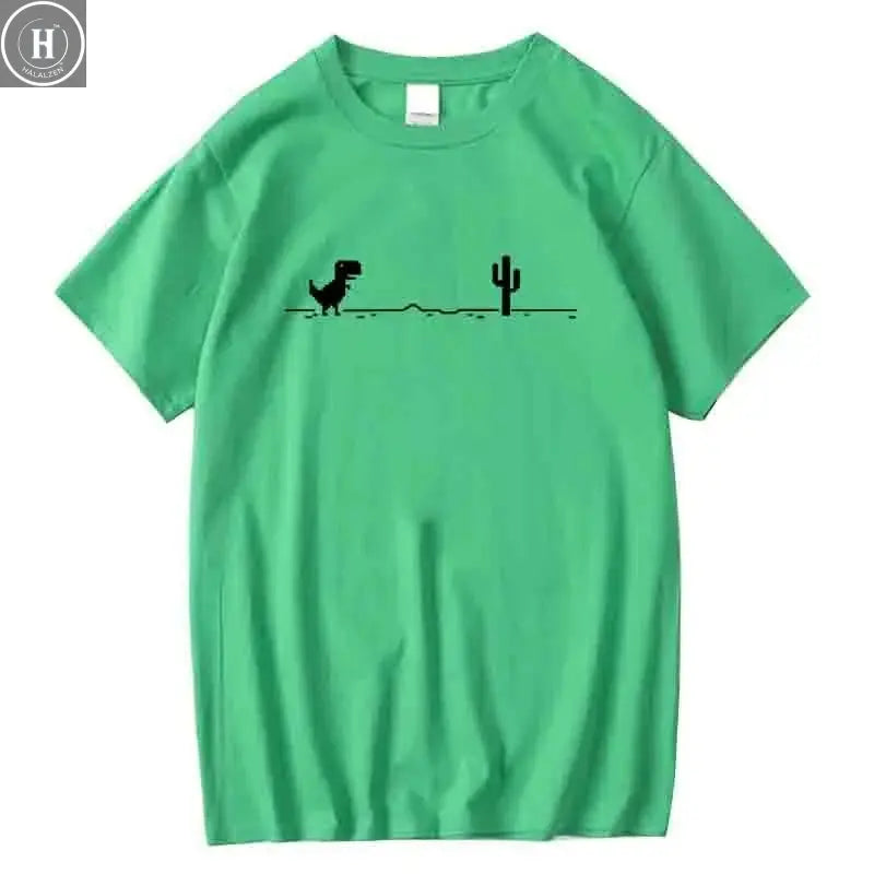 Men's High Quality 100%Cotton Funny Dinosaur Print T Shirt Loose O-neck Summer Cool Men Tshirt Short Sleeve T-shirt Male Tee Top HALALZEN