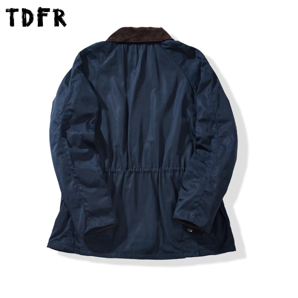 Multi-Pocket Cargo Jacket Mens Solid Color Retro Spliced Lapel Single Breasted Raglan Sleeve Trench Coat Man