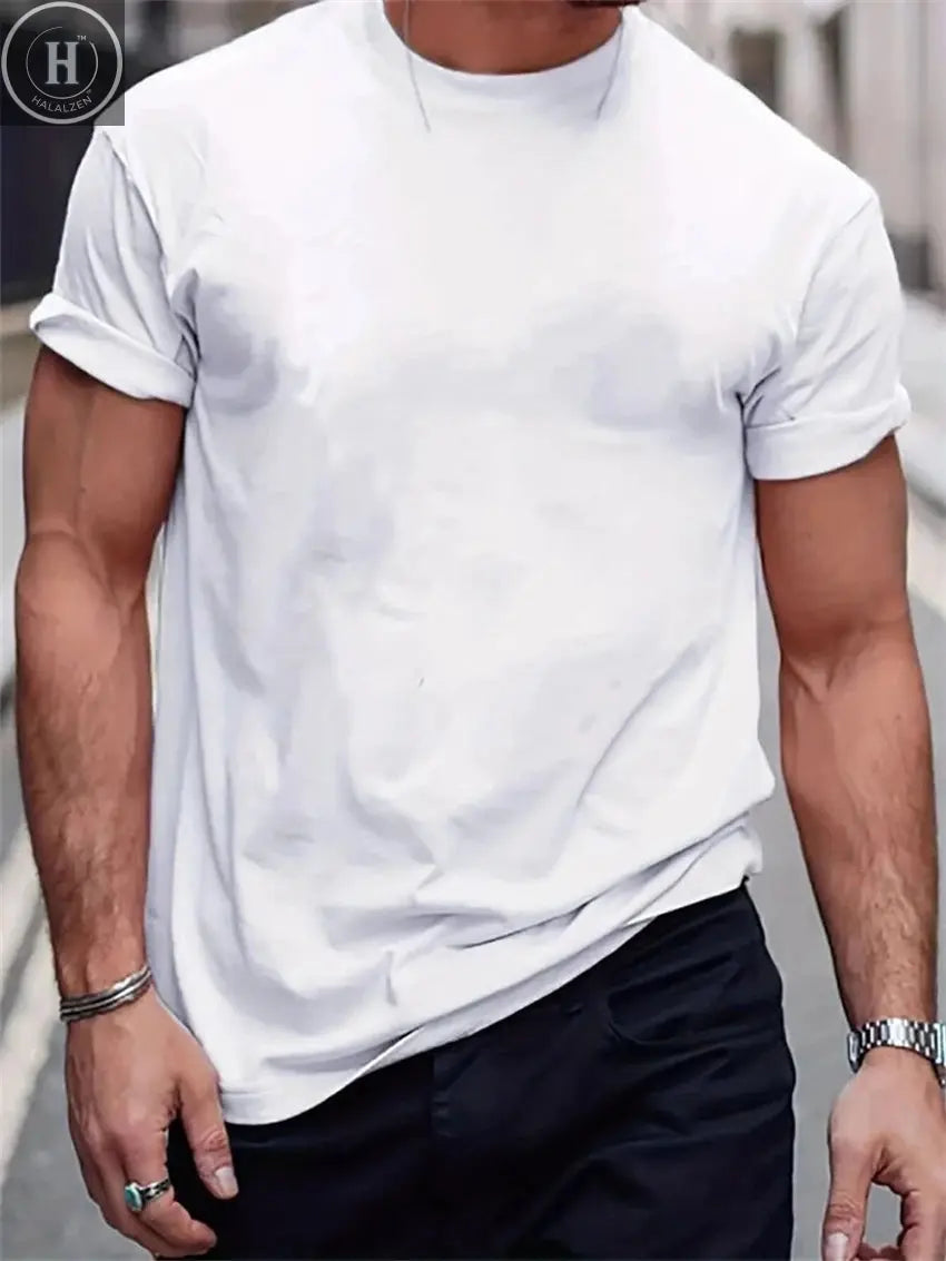 Men's Summer Casual Loose Size 100% Cotton Mountain Compass Pattern Print Round Neck Short Sleeve T-shirt Top HALALZEN