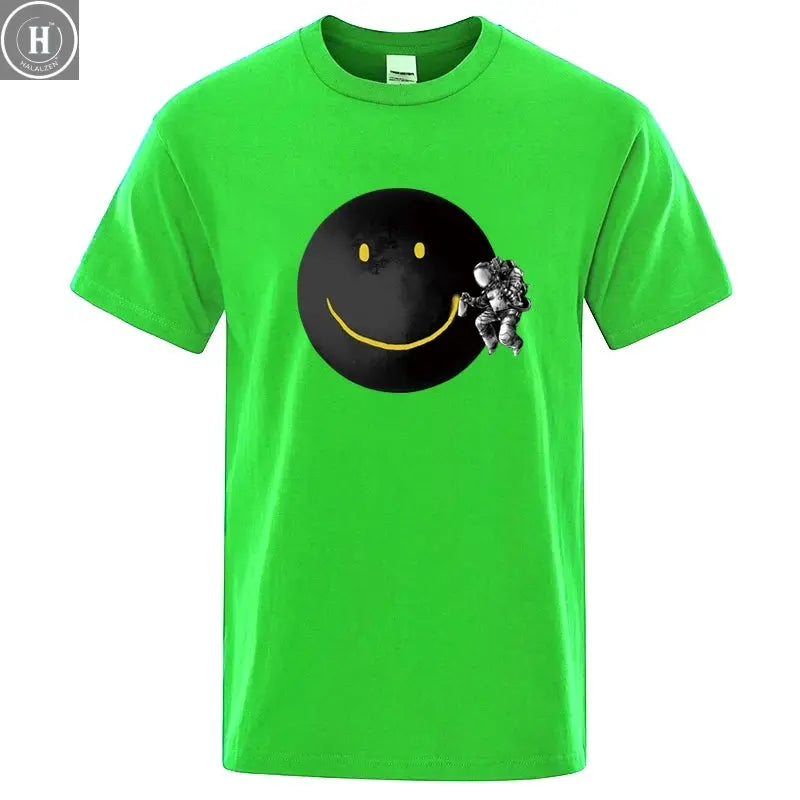 Summer Men's T-shirt High Quality 100% Cotton Funny Spaceman Printing Casual Loose O-neck Men Short Sleeve T-shirt Male Tee Tops HALALZEN