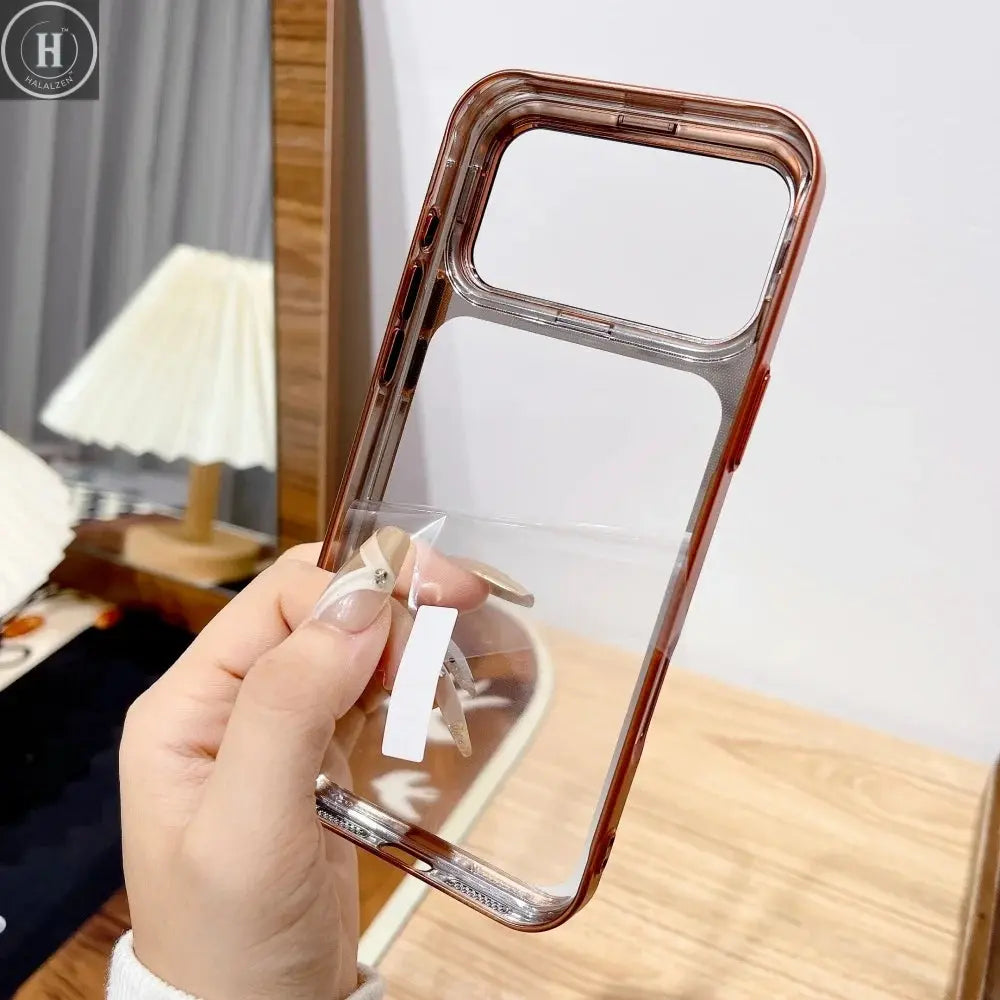 Plating Fold Glass Camera Stand Holder Phone Case For iPhone 17 17Pro 17Air 17 Pro Max Ultra Thin Transparent Shockproof Cover Halalzen UK