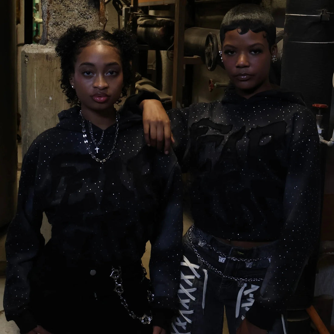 American Harajuku Fashion Flash Diamond Embroidered Letter Oversized Hoodie Women's Y2K Hip Hop Gothic Casual Joker Sweatshirt