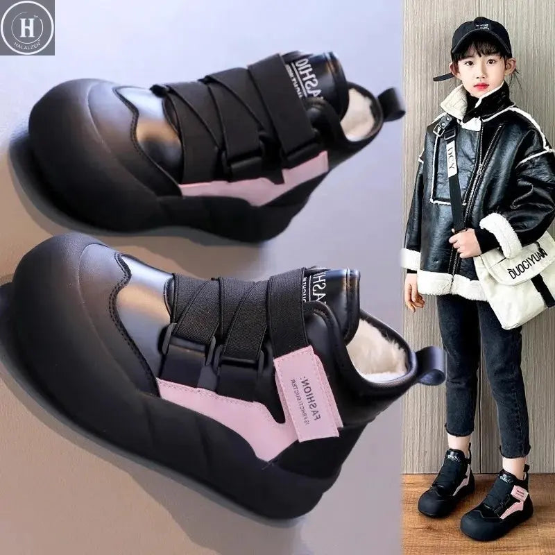 Girl's cotton shoes boy's winter cotton shoes with thickening and fleece lining baby shoes  children's ankle boots HALALZEN