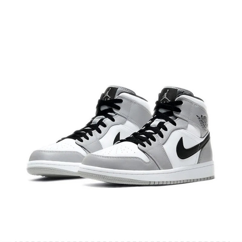 Original Air Jordan 1 Mid "Light Smoke Grey" "Wolf Grey"For Men's Retro Classic Basketball Sneakers Shoes