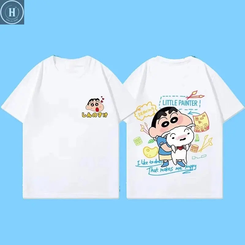 Miniso New Summer Cotton Cartoon Crayon Shin-chan Print T-Shirt Unisex Street Style Summer Fashion Casual Crew Neck Cotton Top HALALZEN
