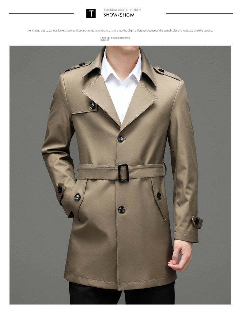 Ji Shizhe 2024 New Arrival Spring and Autumn Business Suit Collar Middle-Aged Men's Mid-Length Trench Coat Coat Men's Clothing Genuine Goods