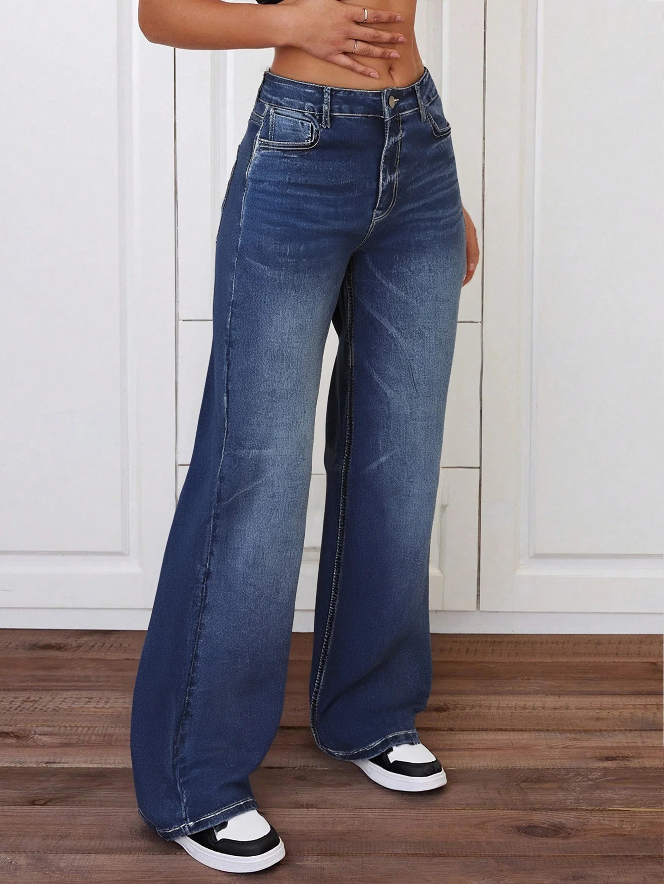 Women's Casual Wide - Leg Denim Jeans, Loose Fit, Comfortable Stretch Fabric