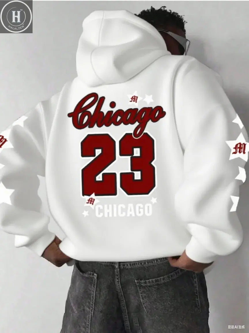 Men's hooded sweatshirt autumn/winter men's Chicago 23 pattern hoodie men's unisex pullover hip-hop style women's hoodie top Halalzen UK