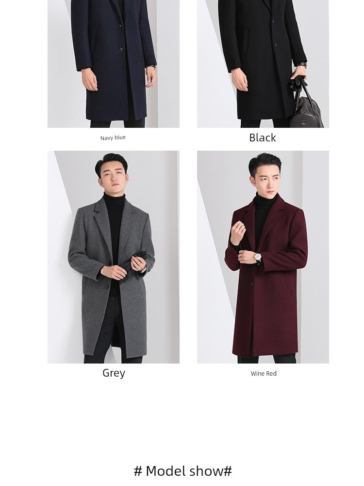 Hengyuanxiang Woolen Coat Men's 2023 Winter New Arrival Thickened Cashmere Mid Length Long Length Trench Coat Woolen Outwear Tide